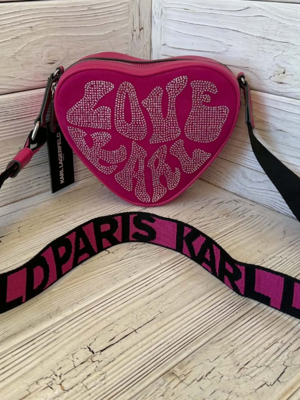 Karl Lagerfeld Paris Fuchsia Heart Crossbody Bag Handbag